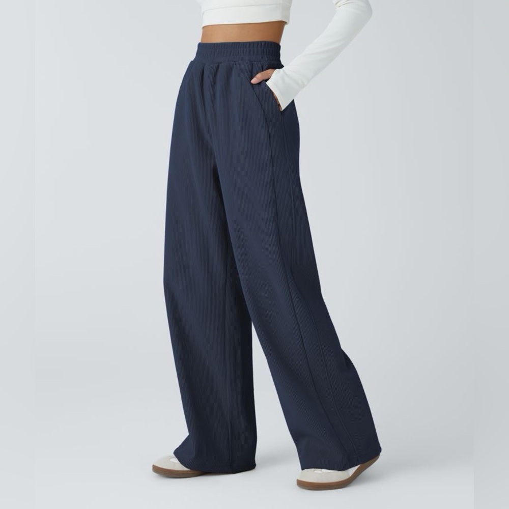 NEW Halara High Waist Straight Mop Corduroy Casual Pants Mood Indigo Size Small - Picture 5 of 9